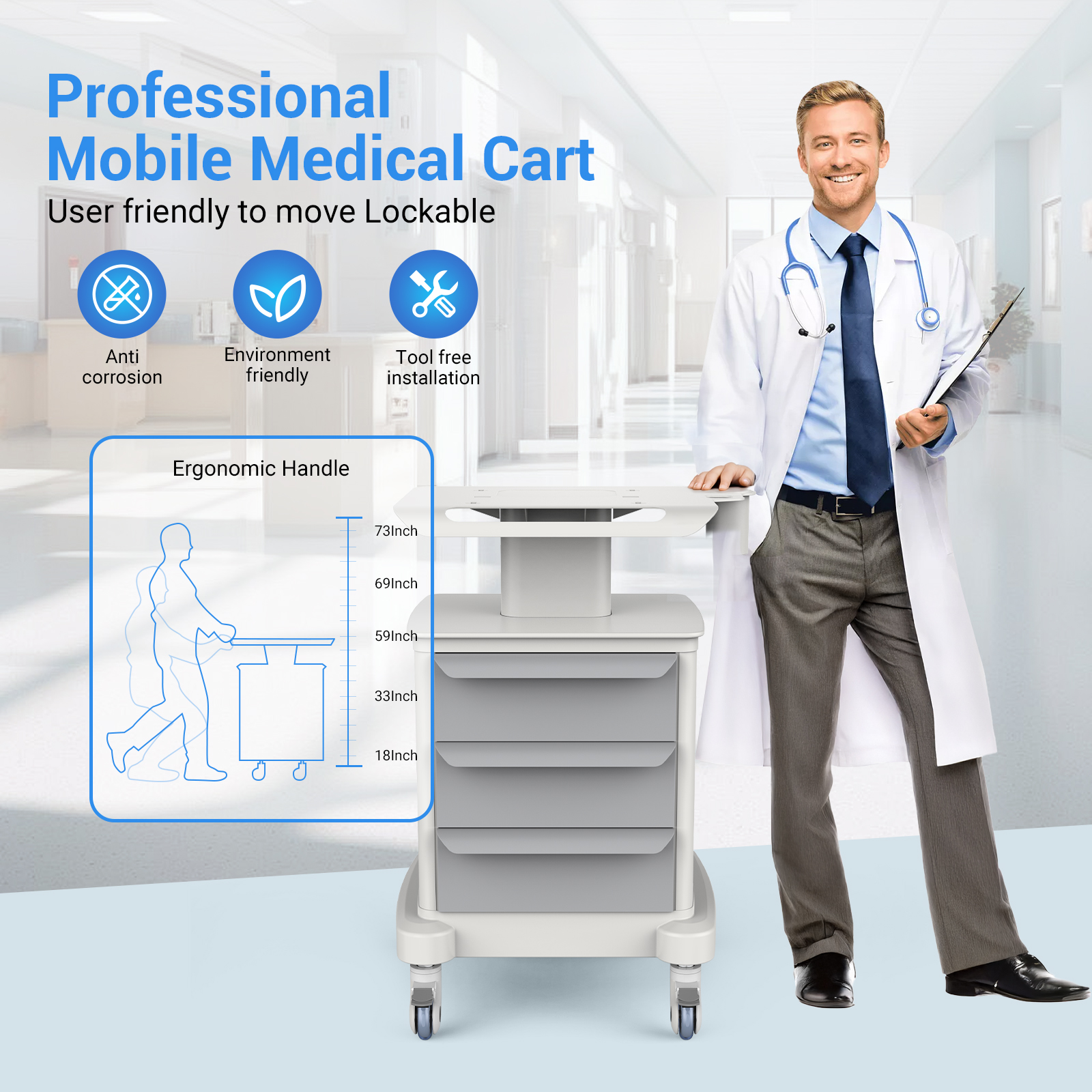 Medical Mobile Trolley Cart Ro - Heavy Equipment Storage のレビューと価格