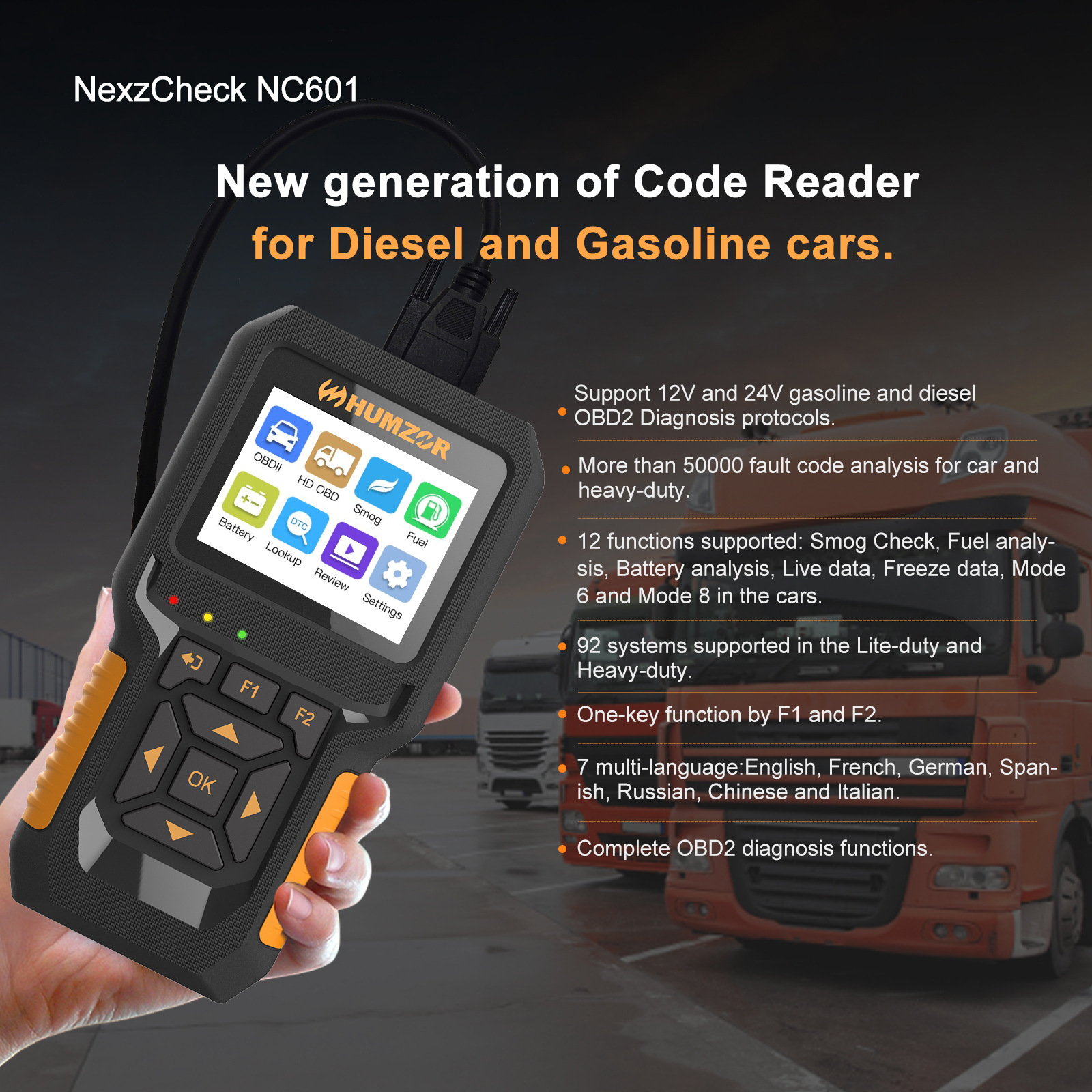 HUMZOE NC601 OBD Vehicle Detec - Heavy Equipment Diagnostic Tool のレビューと価格