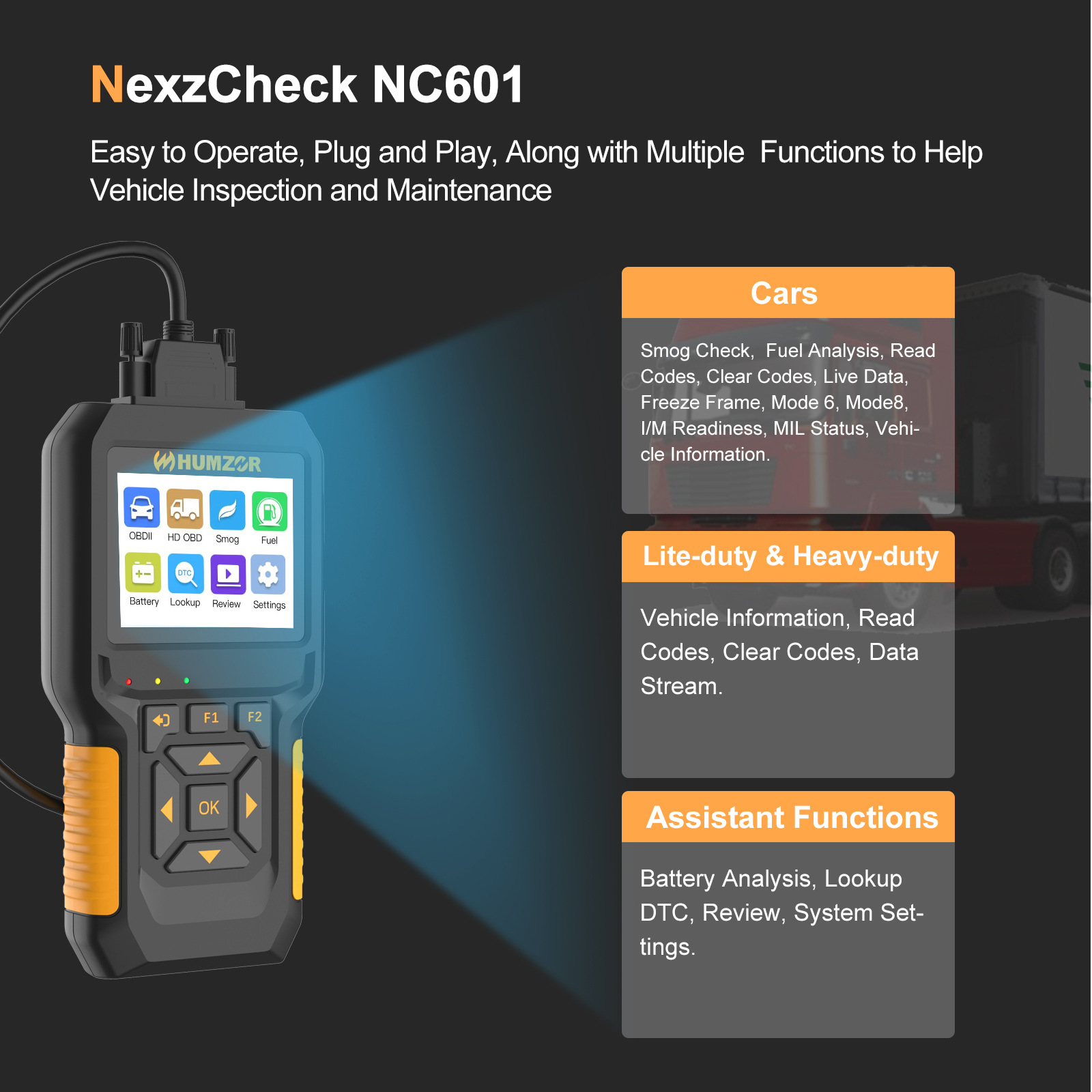 HUMZOE NC601 OBD Vehicle Detec - Heavy Equipment Diagnostic Tool のレビューと価格